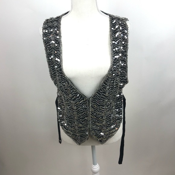 Jackets & Blazers - Vintage Silk Sequin Beaded Vest